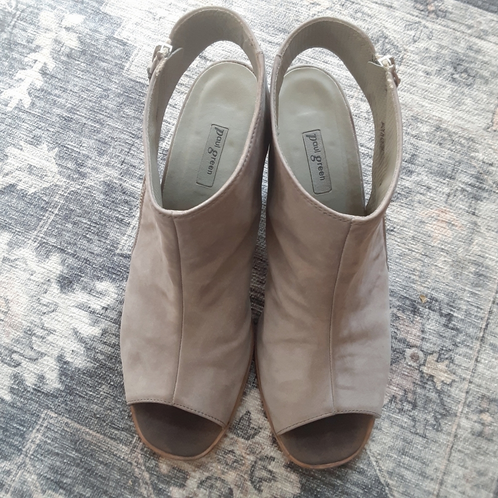 Paul Green Gray Nubuck Suede Cayenne Block Heel Open Toe Booties US 10
